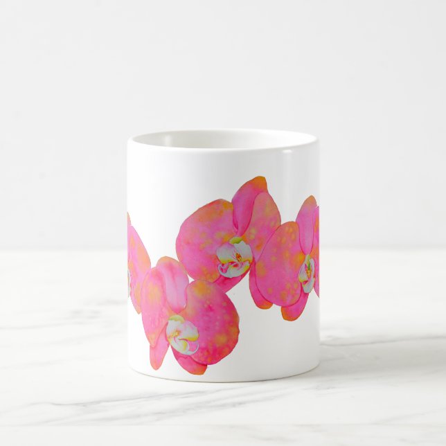 Elegant Pink watercolor Orchid painting Coffee Mug (Center)