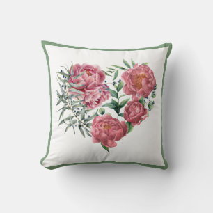 Elegant Pink Watercolor Peonies Greenery Wreath Cushion