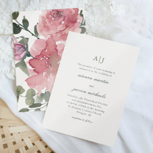 Elegant Pink Watercolor Peony Floral Wedding Invitation