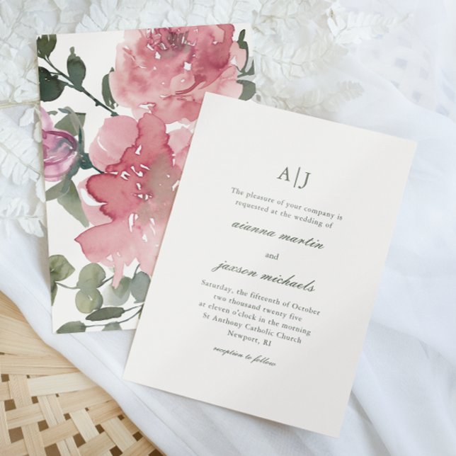 Elegant Pink Watercolor Peony Floral Wedding Invitation (Creator Uploaded)
