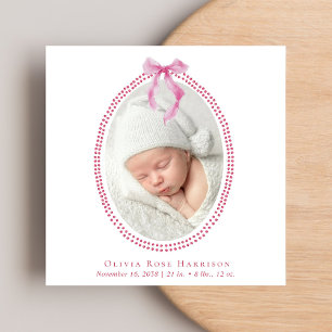 Elegant Pink Watercolor Photo Girl Birth Announcement