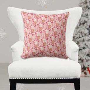 Elegant Pink Watercolor Poinsettia Christmas Cushion