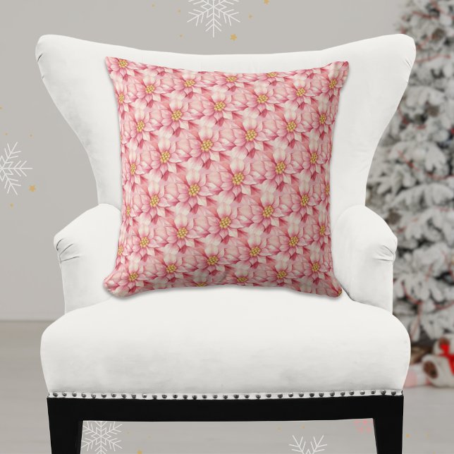Elegant Pink Watercolor Poinsettia Christmas Cushion (Creator Uploaded)