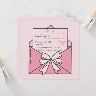 Elegant Pink Watercolor Ribbon Bridal Shower Invit Invitation