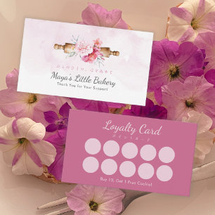 Elegant Pink Watercolor Rolling Pin Bakery Loyalty Business Card