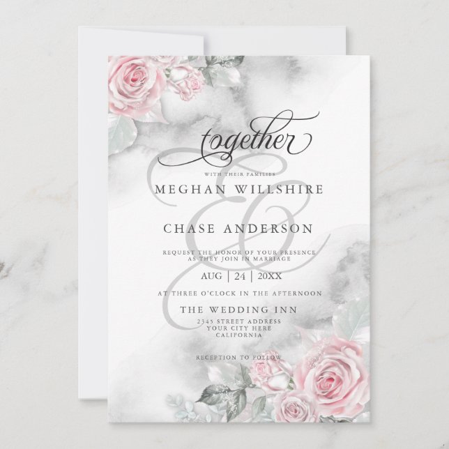 Elegant Pink Watercolor Roses Invitation (Front)