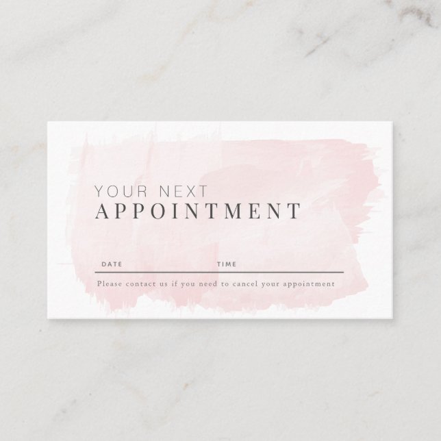 Elegant Pink Watercolor Salon Appointment Card (Front)