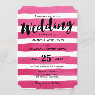 Elegant Pink Watercolor Stripes Wedding Invitation