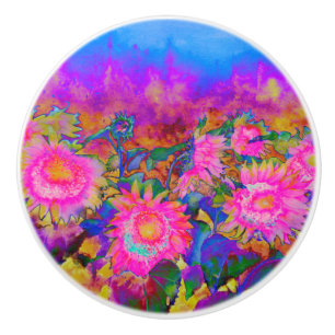 Elegant pink watercolor sunflowers ceramic knob