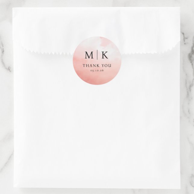 Elegant Pink Watercolor Thank You Classic Round Sticker (Bag)
