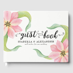 Elegant Pink Watercolor Tulips Wedding Guest Book