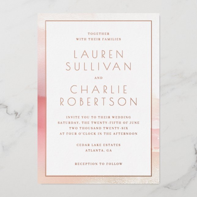 Elegant Pink Watercolor Wedding Invitation (Front)