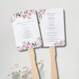 Elegant Pink Watercolor Wedding Program  Hand Fan