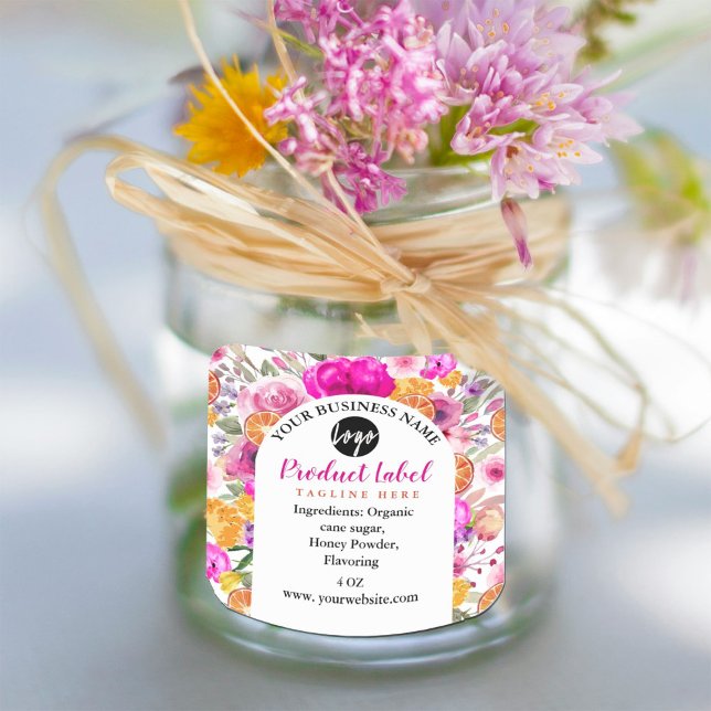 Elegant Pink Watercolor Wildflower Spring Label (Elegant Pink Watercolor Wildflower Spring Label features an arrangement of watercolor flowers )