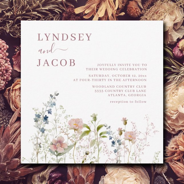 Elegant Pink Watercolor Wildflowers Wedding Invitation (Creator Uploaded)