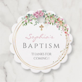 Elegant Pink Watercolour Floral Girl Baptism Favou Favour Tags
