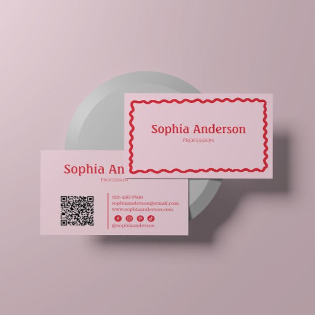 Elegant Pink Wavy Border for Women | Professional  Business Card (Creator Uploaded)