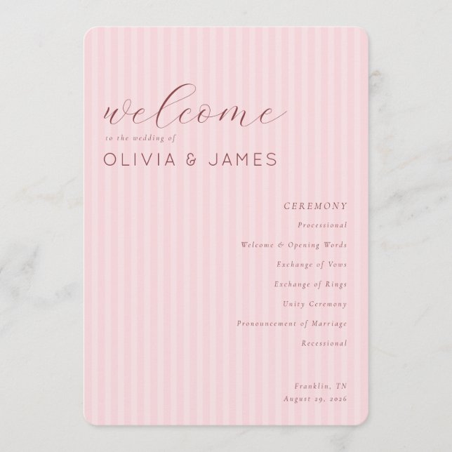 Elegant Pink Wedding Ceremony Programme (Front)
