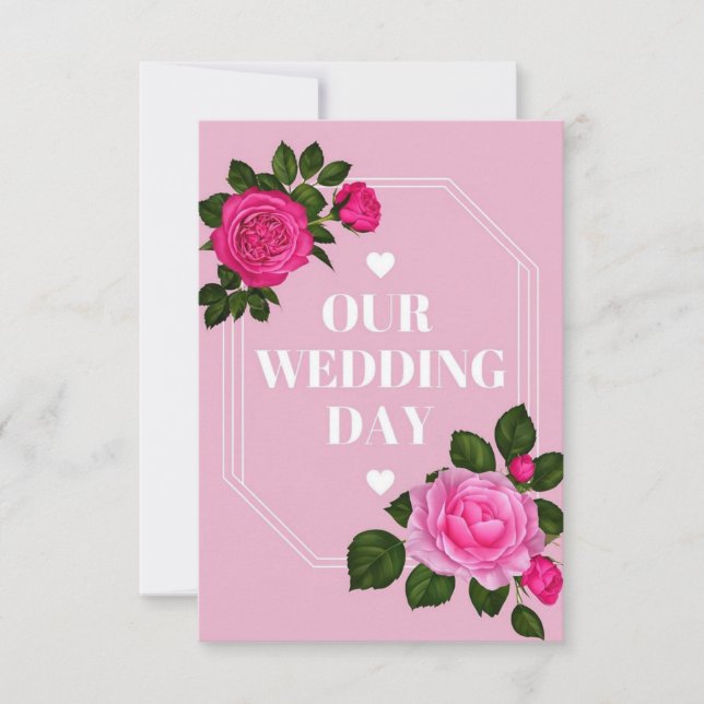 Elegant Pink Wedding Day Invitation Card Design (Front)