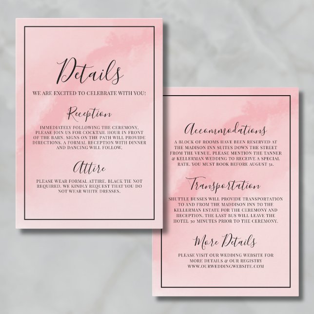 Elegant Pink Wedding Details Enclosure Card (Minimal Elegant Pink Wedding Details Enclosure Card)