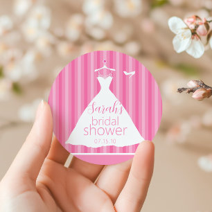 Elegant Pink Wedding Dress Bridal Shower Classic Round Sticker