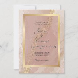 Elegant pink wedding gold Marble Invitation