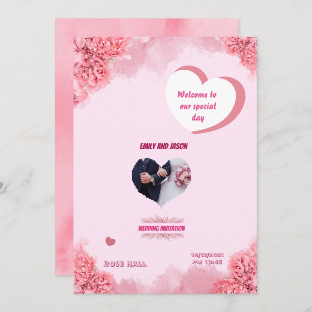 Elegant Pink Wedding invitation (Front/Back)