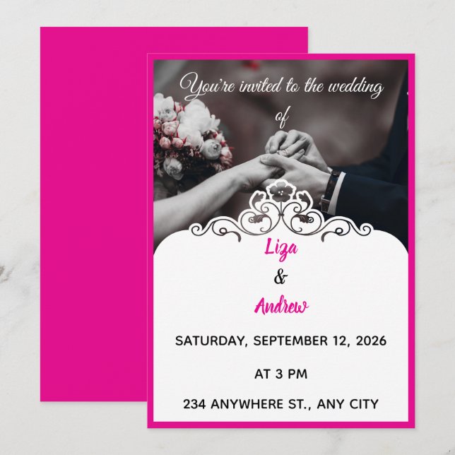 Elegant Pink Wedding Invitation  (Front/Back)