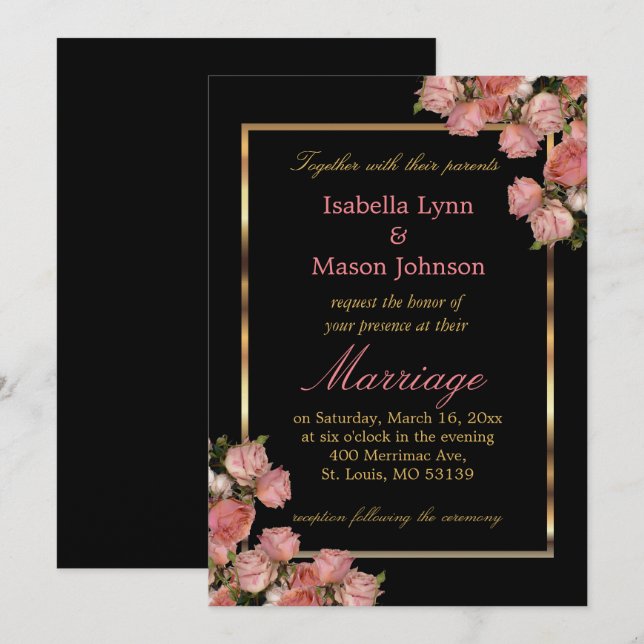 Elegant Pink Wedding Roses Invitation (Front/Back)