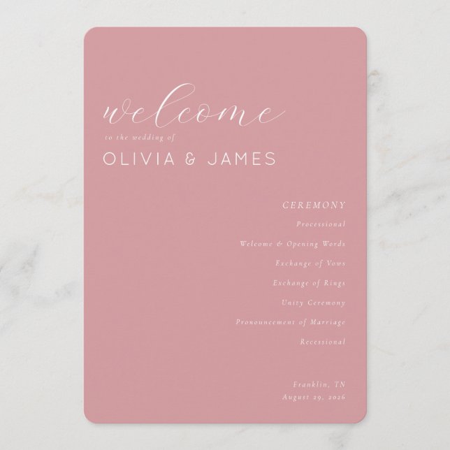 Elegant Pink Wedding Schedule Programme (Front)