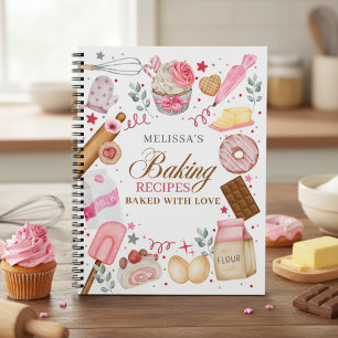 Elegant Pink White Baked With Love Baking Notebook