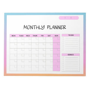 Elegant Pink White Blank Monthly Calendar Planner  Notepad