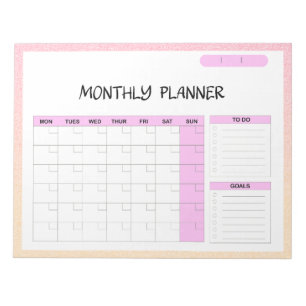 Elegant Pink White Blank Monthly Calendar Planner Notepad
