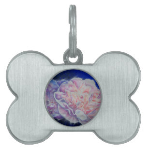 Elegant pink white blue pastel watercolor floral  pet name tag