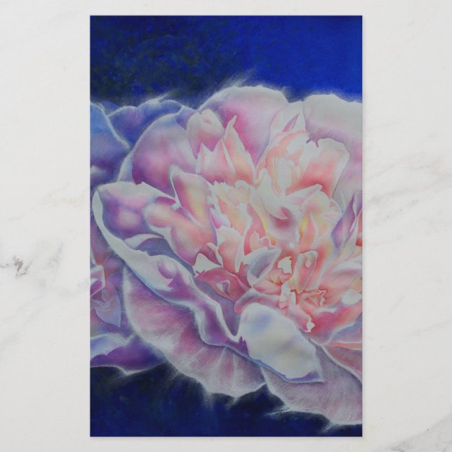 Elegant pink white blue pastel watercolor floral stationery (Front)