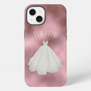 Elegant Pink White Bride Gown Typography Wedding iPhone 13 Case