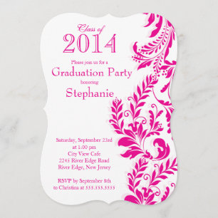 Elegant Pink White Class of 2014 Graduation Party Invitation
