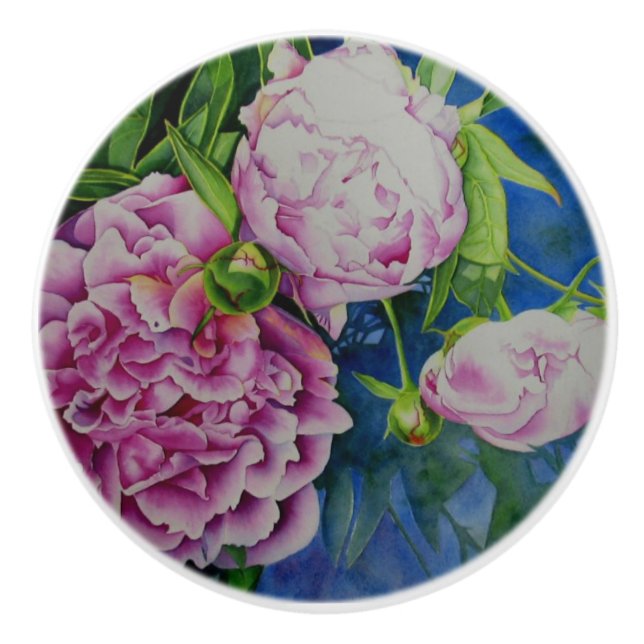 Elegant pink white classic watercolor floral ceramic knob (Front)