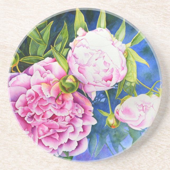 Elegant pink white classic watercolor floral coaster (Front)