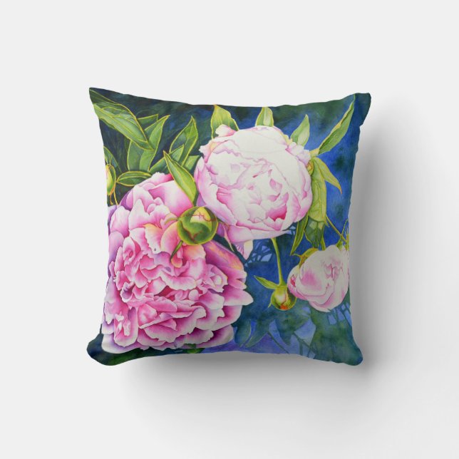 Elegant pink white classic watercolor floral cushion (Front)