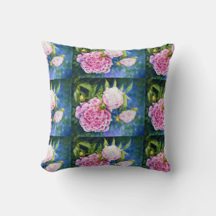 Elegant pink white classic watercolor floral cushion