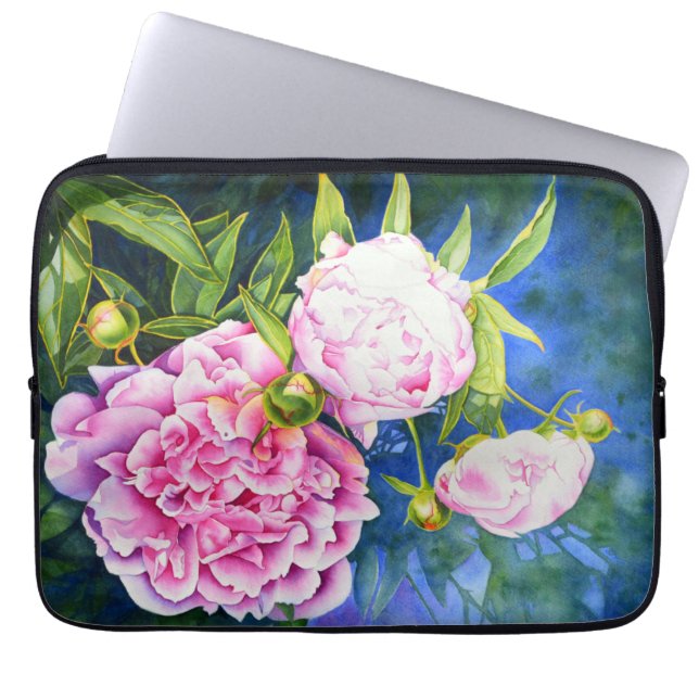Elegant pink white classic watercolor floral laptop sleeve (Front)