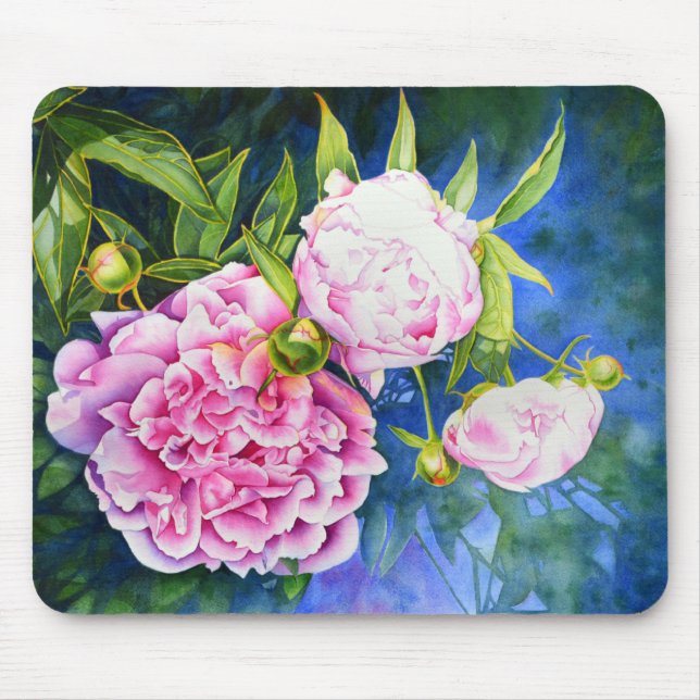 Elegant pink white classic watercolor floral mouse pad (Front)
