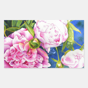 Elegant pink white classic watercolor floral rectangular sticker