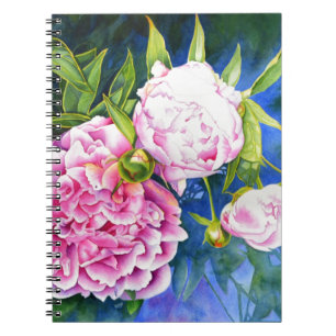 Elegant pink white classic watercolor floral spiral notebook