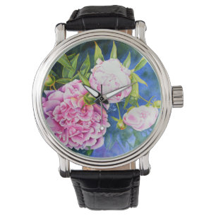 Elegant pink white classic watercolor floral watch