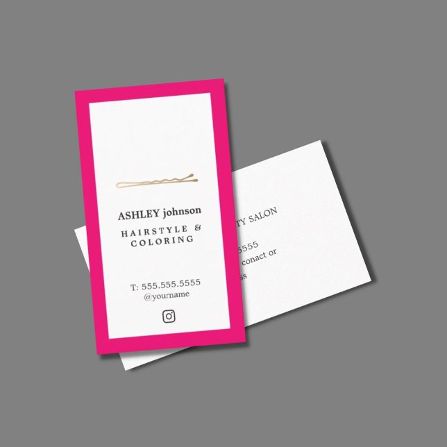 Elegant Pink White Faux Gold Pin Hairdresser Business Card (Creator Uploaded)