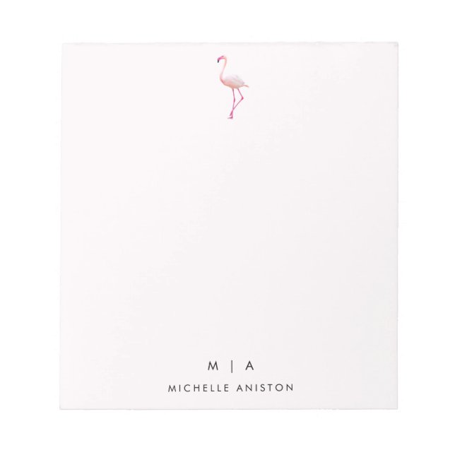 Elegant Pink White  Flamingo  | Monogram Custom Notepad (Front)