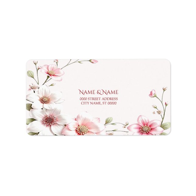 Elegant Pink White Floral Address Label (Front)