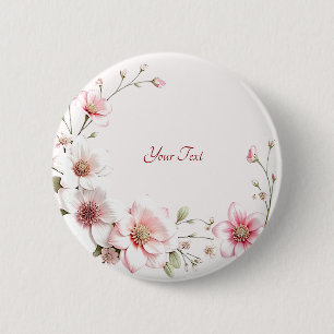 Elegant Pink White Floral Button